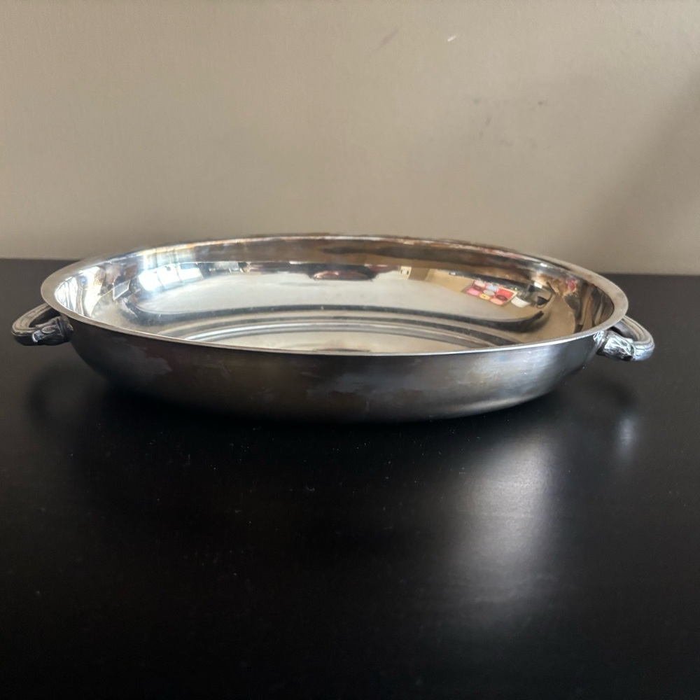 Vintage Silver Oval Serving Platter with Handles